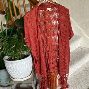 Kori America Terracotta Knit Boho Cardigan